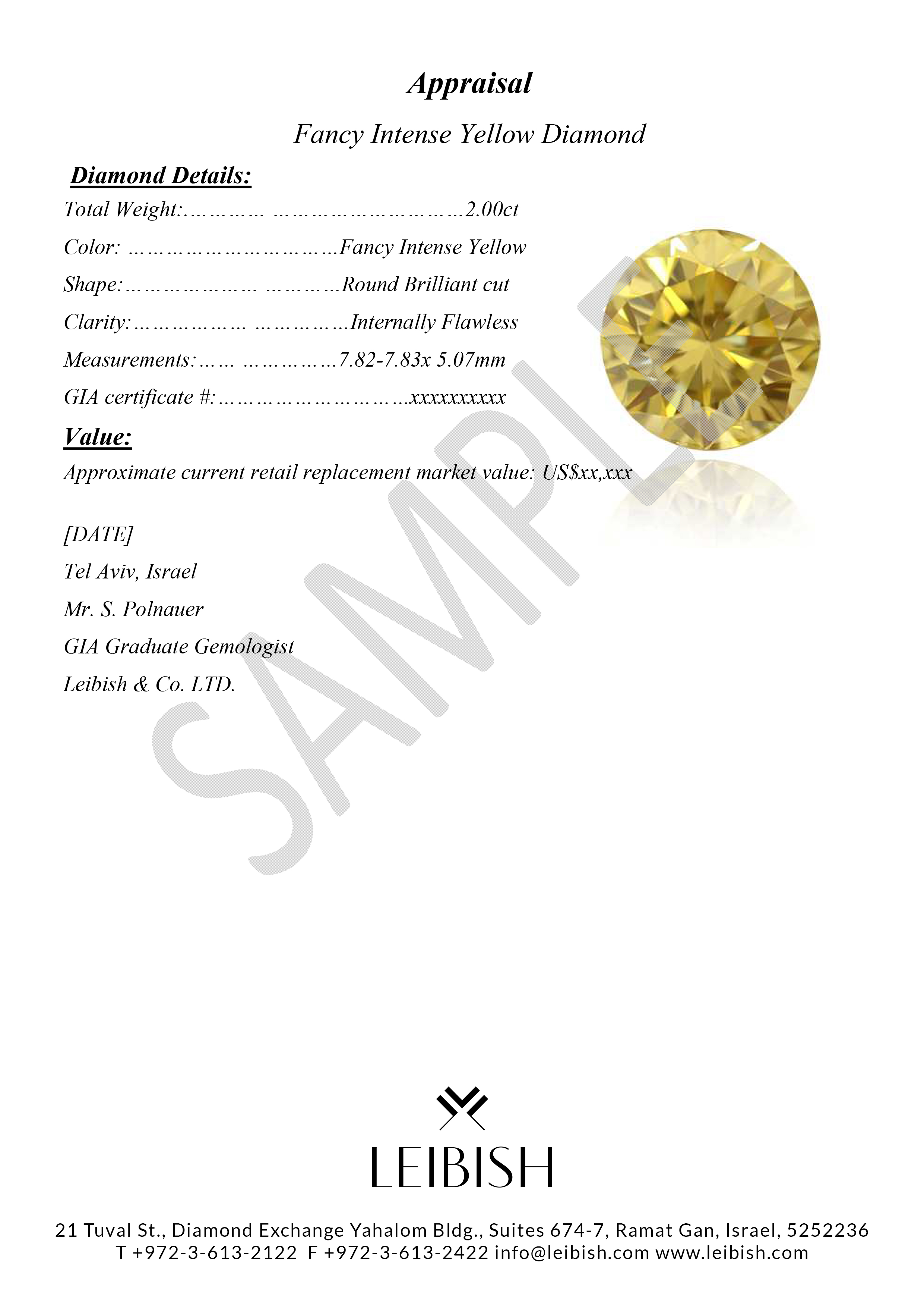 Sample Diamond Appraisal