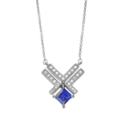 Princess Sapphire Leibish Logo Pave Pendant, SKU 31792R (0.40Ct TW)