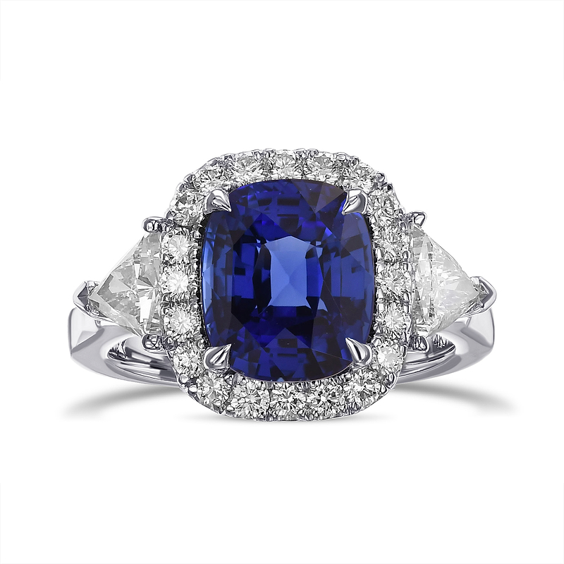 Cushion Sapphire & Triangle Halo Ring, SKU 31910V (4.25Ct TW)
