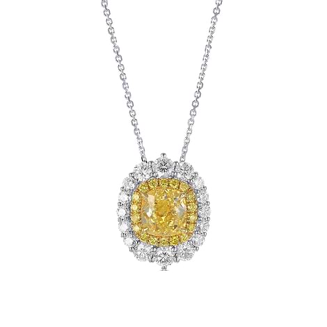 Fancy Intense Yellow Cushion Halo Diamond Pendant, SKU 515394 (2.92Ct TW)