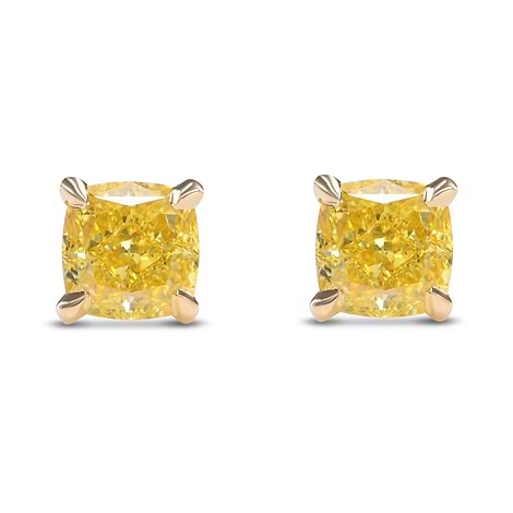 Fancy Intense Yellow Cushion Stud Earrings, SKU 581910 (1.06Ct TW)