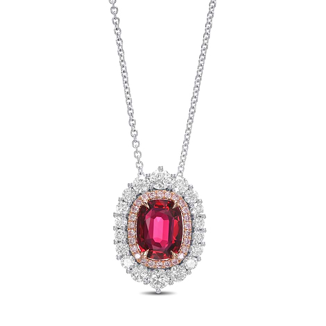 Oval Pigeon Blood Ruby and Diamond Double Halo Pendant, SKU 582056 (3.41Ct TW)