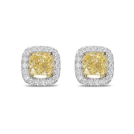 Fancy Light Yellow Cushion Halo Earrings, SKU 584755 (2.84Ct TW)