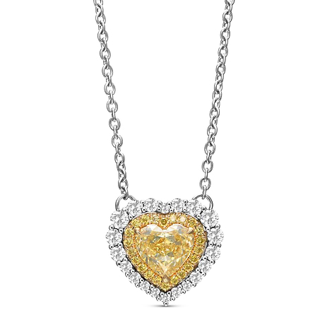 Fancy Yellow Heart Double Halo Diamond Pendant, SKU 585120 (1.00Ct TW)