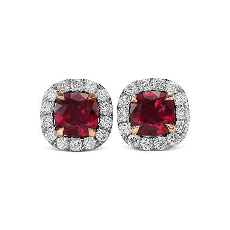 Cushion Ruby and Diamond Halo Earrings, SKU 600266 (1.38Ct TW)
