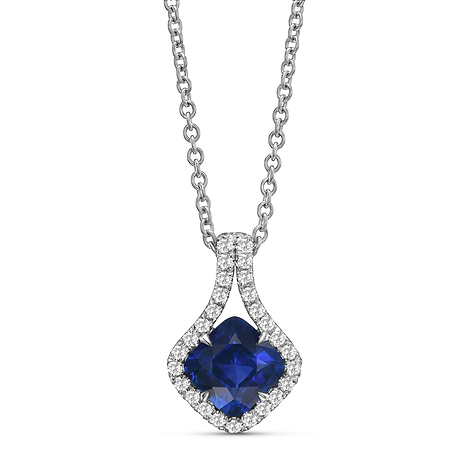 Blue Sapphire Cushion and Diamond Drop Pendant, SKU 605392 (1.22Ct TW)
